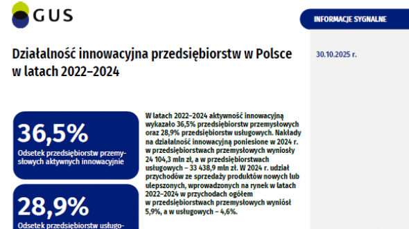 Działalność innowacyjna przedsiębiorstw w Polsce w latach 2022-2024.