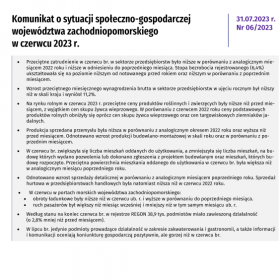 Komunikat o sytuacji społeczno-gospodarczej województwa zachodniopomorskiego - czerwiec 2023