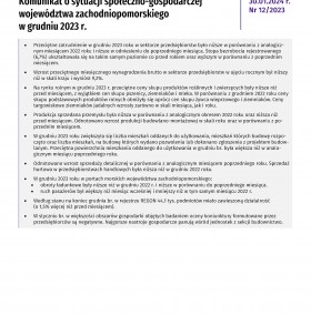 Komunikat o sytuacji społeczno-gospodarczej województwa zachodniopomorskiego - grudzień 2023