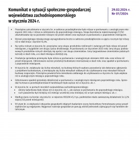 Komunikat o sytuacji społeczno-gospodarczej województwa zachodniopomorskiego - styczeń 2024  - Informacja sygnalna