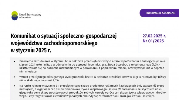 Komunikat o sytuacji społeczno-gospodarczej województwa zachodniopomorskiego - styczeń 2025 - Informacja sygnalna