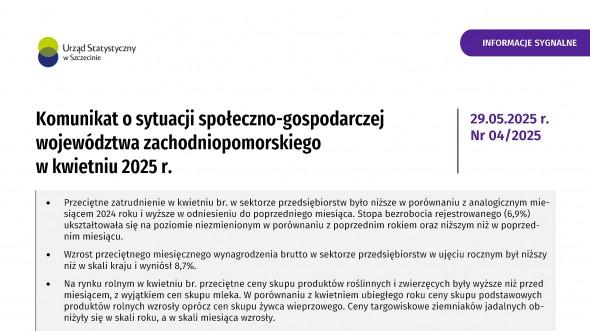 Komunikat o sytuacji społeczno-gospodarczej województwa zachodniopomorskiego - kwiecień 2025 - Informacja sygnalna