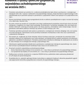 Komunikat o sytuacji społeczno-gospodarczej województwa zachodniopomorskiego - wrzesień 2025 - Informacja sygnalna