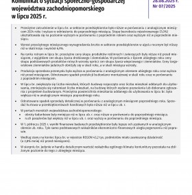 Komunikat o sytuacji społeczno-gospodarczej województwa zachodniopomorskiego - lipiec 2025 - Informacja sygnalna