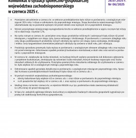 Komunikat o sytuacji społeczno-gospodarczej województwa zachodniopomorskiego - czerwiec 2025 - Informacja sygnalna