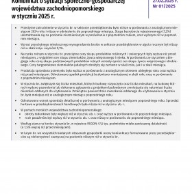 Komunikat o sytuacji społeczno-gospodarczej województwa zachodniopomorskiego - styczeń 2025 - Informacja sygnalna