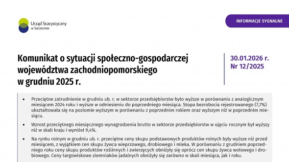 Komunikat o sytuacji społeczno-gospodarczej województwa zachodniopomorskiego - grudzień 2025 - Informacja sygnalna