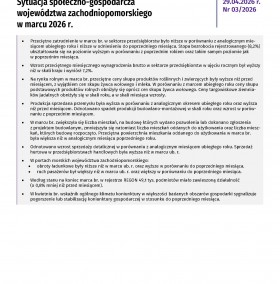 Sytuacja społeczno-gospodarcza województwa zachodniopomorskiego - marzec 2026 - Informacja sygnalna