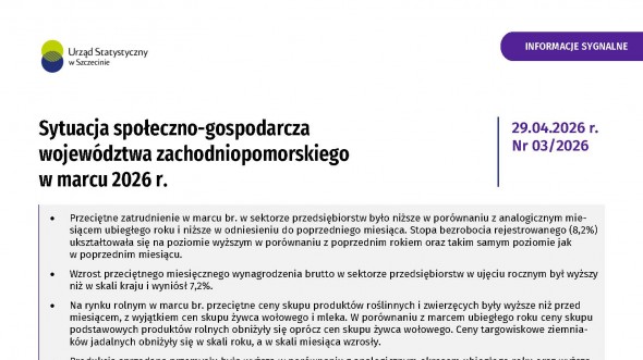 Sytuacja społeczno-gospodarcza województwa zachodniopomorskiego - marzec 2026 - Informacja sygnalna
