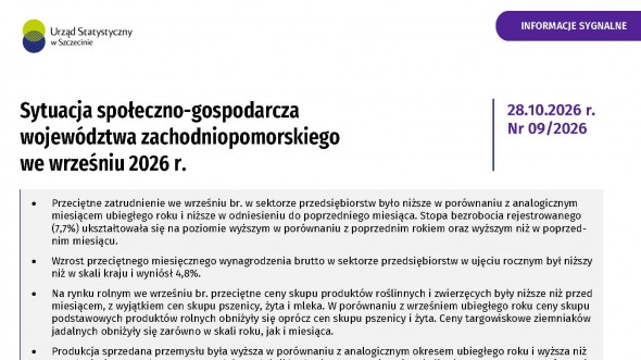 Sytuacja społeczno-gospodarcza województwa zachodniopomorskiego we wrześniu 2026 r. - Informacja sygnalna