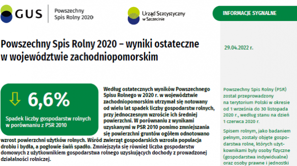 Powszechny Spis Rolny 2020 – wyniki ostateczne w województwie zachodniopomorskim