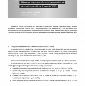 Aktywność ekonomiczna ludności w województwie zachodniopomorskim w III kwartale 2015 r.