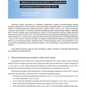 Aktywność ekonomiczna ludności w województwie zachodniopomorskim w I kwartale 2014 r.