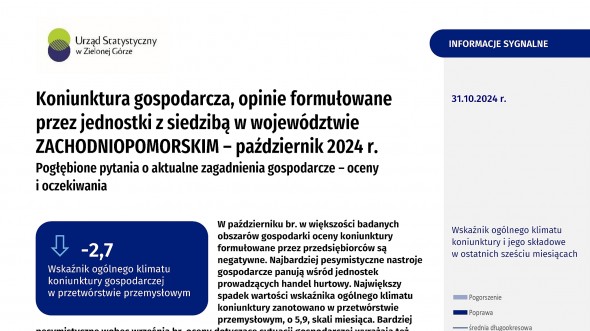 Koniunktura gospodarcza w województwie zachodniopomorskim w październiku 2024 r. - Informacja sygnalna