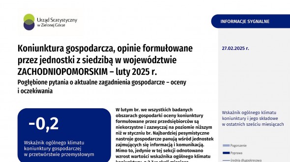 Koniunktura gospodarcza w województwie zachodniopomorskim w lutym 2025 r. - Informacja sygnalna