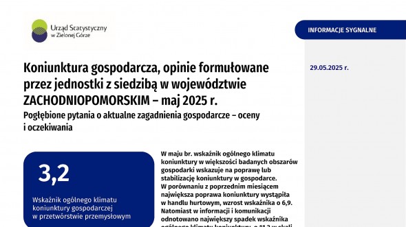 Koniunktura gospodarcza w województwie zachodniopomorskim w maju 2025 r. - Informacja sygnalna