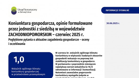 Koniunktura gospodarcza w województwie zachodniopomorskim w czerwcu 2025 r. - Informacja sygnalna