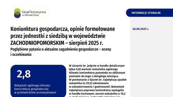 Koniunktura gospodarcza w województwie zachodniopomorskim w sierpniu 2025 r. - Informacja sygnalna