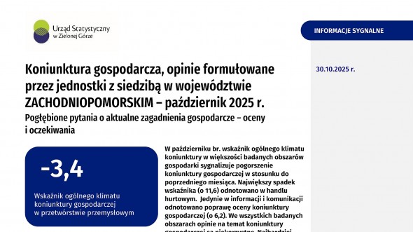 Koniunktura gospodarcza w województwie zachodniopomorskim w październiku 2025 r. - Informacja sygnalna