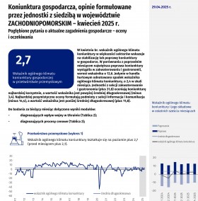 Koniunktura gospodarcza w województwie zachodniopomorskim w kwietniu 2025 r. - Informacja sygnalna