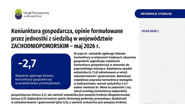 Koniunktura gospodarcza w województwie zachodniopomorskim w maju 2026 r. - Informacja sygnalna