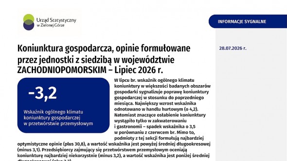 Koniunktura gospodarcza w województwie zachodniopomorskim w lipcu 2026 r. - Informacja sygnalna